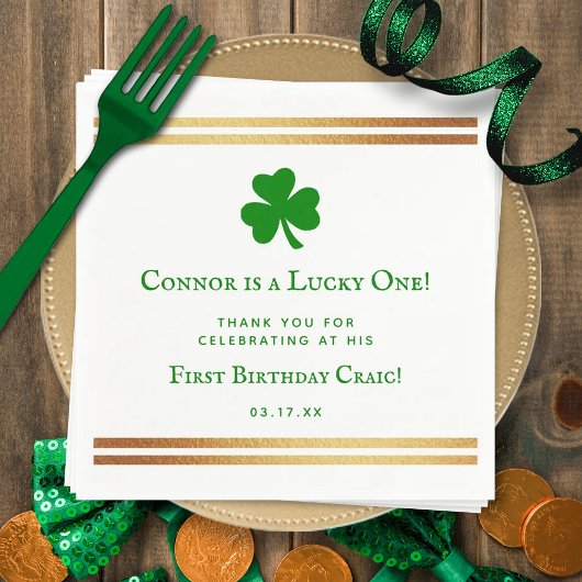 Stylish Gold Foil St. Patrick's Day 1st Birthday Servet