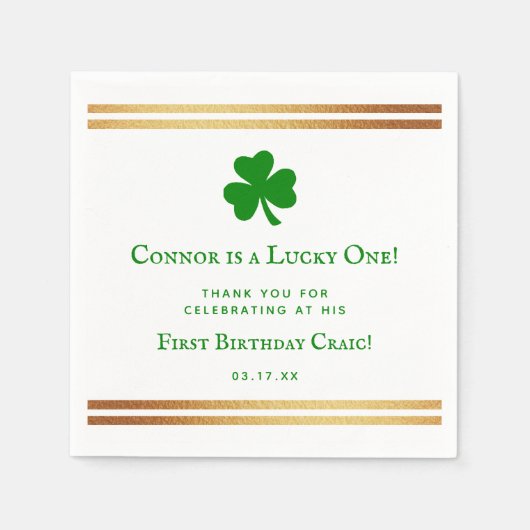 Stylish Gold Foil St. Patrick's Day 1st Birthday Servet (Voorkant)