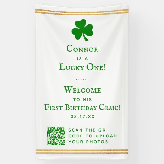 Stylish Gold Foil St. Patrick's Day 1st Birthday Spandoek (Verticaal)