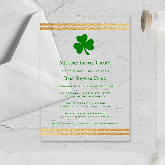 Stylish Gold Foil St. Patrick's Day Baby shower Acryl Uitnodigingen