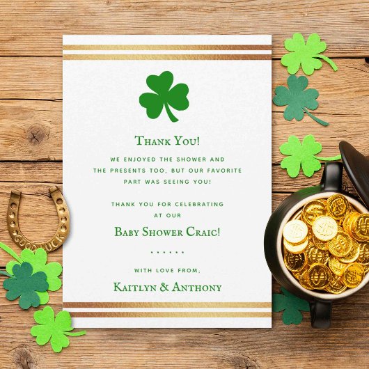 Stylish Gold Foil St. Patrick's Day Baby shower Bedankkaart