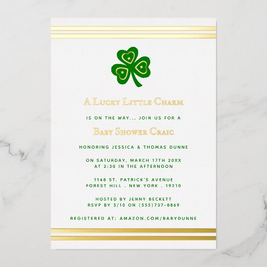Stylish Gold Foil St. Patrick's Day Baby shower Folie Uitnodiging (Voorkant)