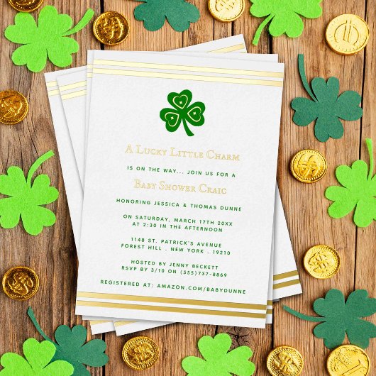 Stylish Gold Foil St. Patrick's Day Baby shower Folie Uitnodiging