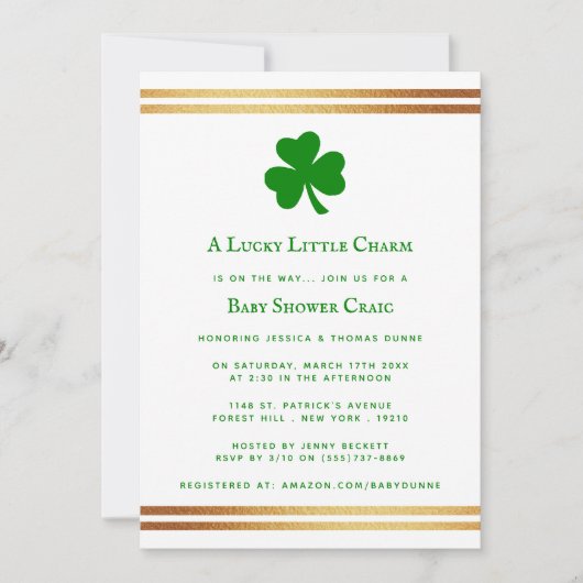 Stylish Gold Foil St. Patrick's Day Baby shower Kaart (Voorkant)