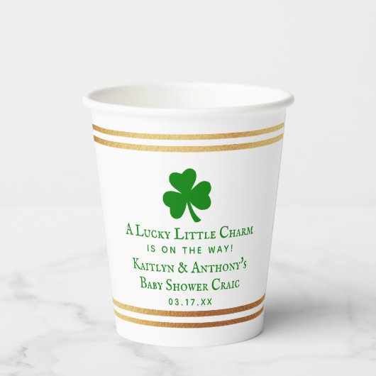 Stylish Gold Foil St. Patrick's Day Baby shower Papieren Bekers (Achterkant)