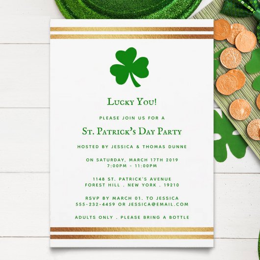 Stylish Gold Foil St. Patrick's Day Invitation Kaart