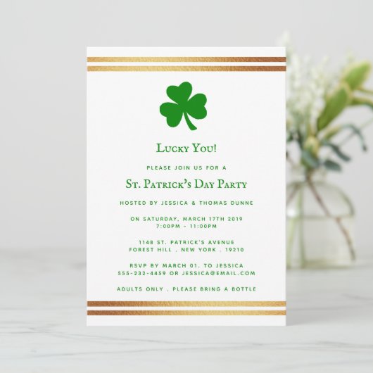 Stylish Gold Foil St. Patrick's Day Invitation Kaart (Staand voorkant)