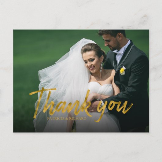 Stylish Gold Foil Wedding Bedankt Foto Briefkaart (Voorkant)