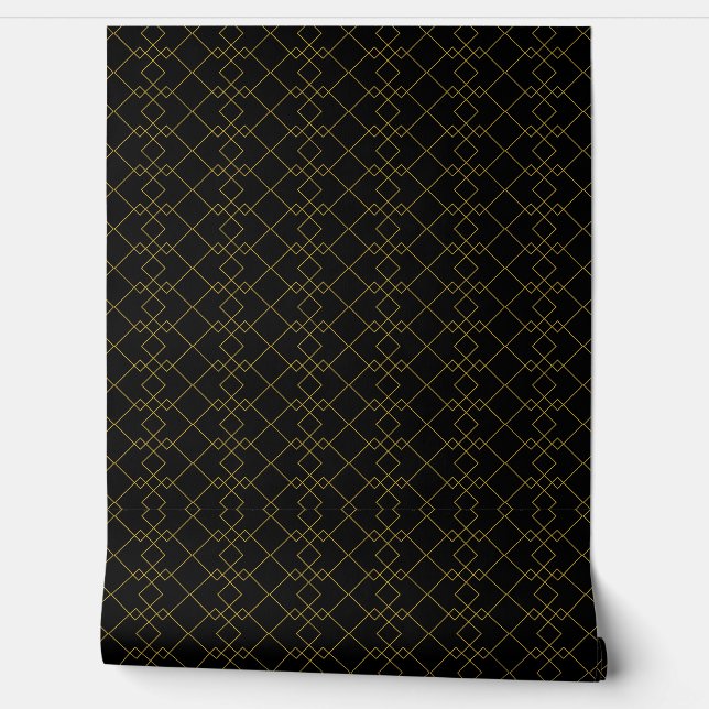 Stylish Gold Geometric Box Design Black Behang (Afrollen)