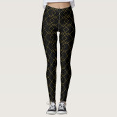 Stylish Gold Geometric Box Design Black Leggings (Voorkant)