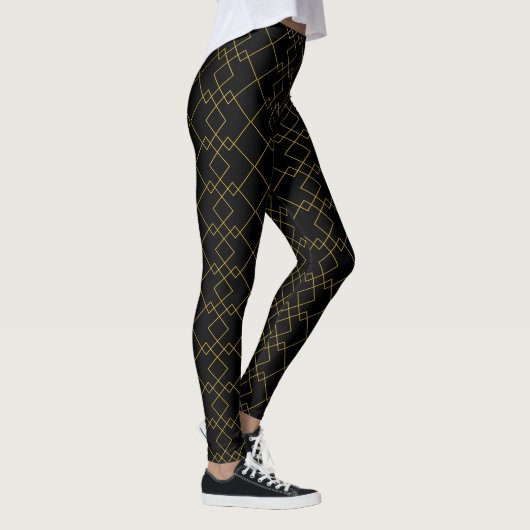 Stylish Gold Geometric Box Design Black Leggings (Rechts)