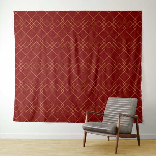 Stylish Gold Geometric Box Design Deep Red Wandkleed (In Situ (horizontaal))