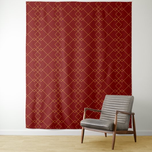 Stylish Gold Geometric Box Design Deep Red Wandkleed (In situ)