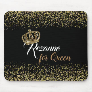 Stylish Gold Glitter Queen Crown Name Muismat
