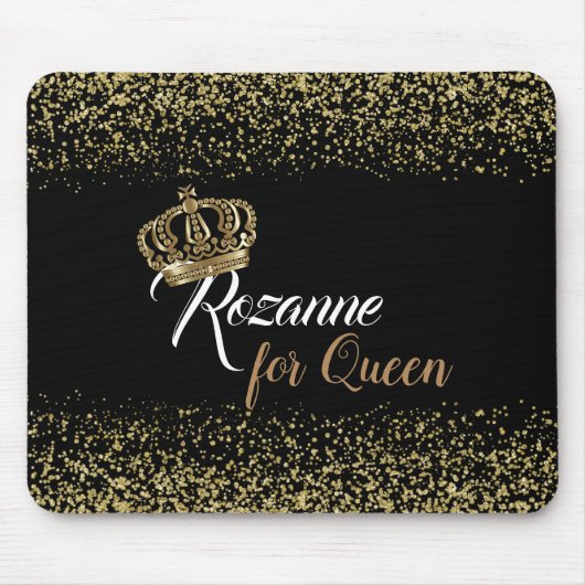 Stylish Gold Glitter Queen Crown Name Muismat (Voorkant)