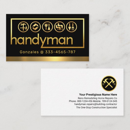Stylish Gold Handyman Tools Frame Visitekaartje (Voorkant / Achterkant)