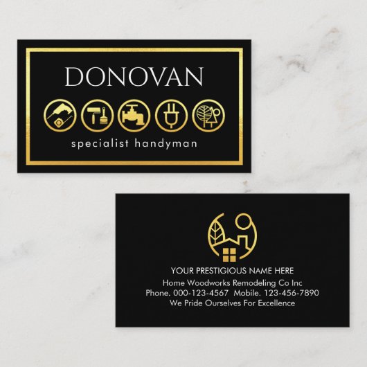 Stylish Gold Handyman Tools Frame Visitekaartje (Voorkant / Achterkant)