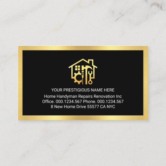 Stylish Gold Handyman Tools Gold Frame Visitekaartje (Achterkant)