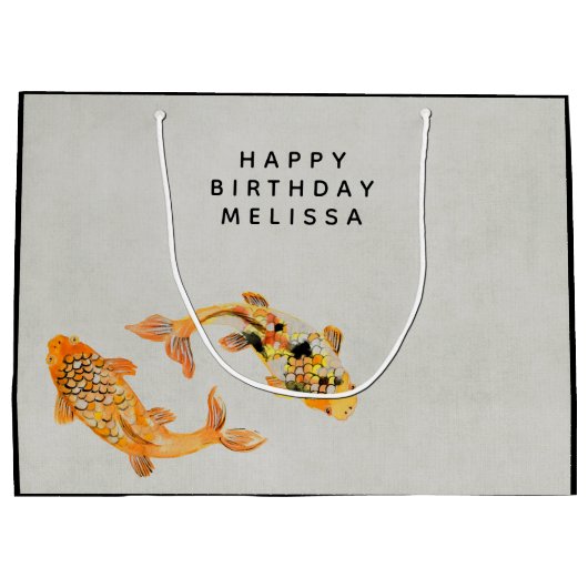 Stylish Gold Koi Fish Birthday Groot Cadeauzakje (Achterkant)