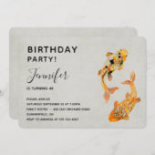 Stylish Gold Koi Fish Birthday Kaart (Voorkant / Achterkant)