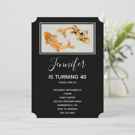 Stylish Gold Koi Fish Birthday Kaart (Staand voorkant)