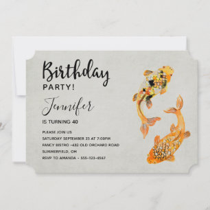 Stylish Gold Koi Fish Birthday Kaart
