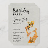 Stylish Gold Koi Fish Birthday Kaart (Voorkant / Achterkant)