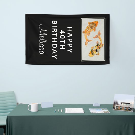 Stylish Gold Koi Fish Birthday Spandoek (Beurs)