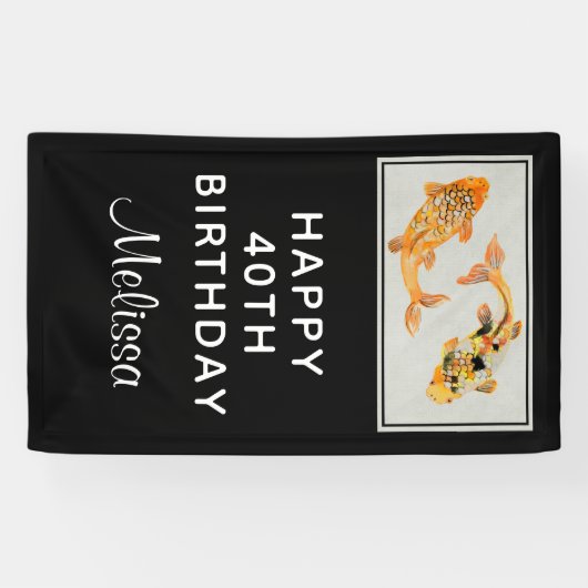 Stylish Gold Koi Fish Birthday Spandoek (Horizontaal)