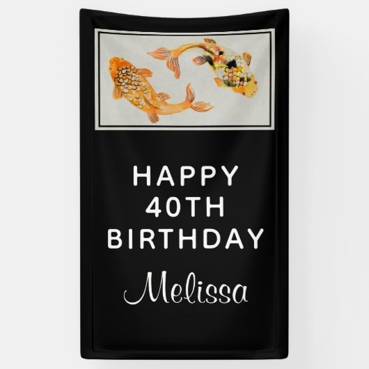 Stylish Gold Koi Fish Birthday Spandoek (Verticaal)
