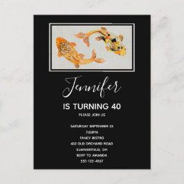 Stylish Gold Koi Fish Birthday Uitnodiging Briefkaart