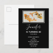 Stylish Gold Koi Fish Birthday Uitnodiging Briefkaart (Voorkant / Achterkant)