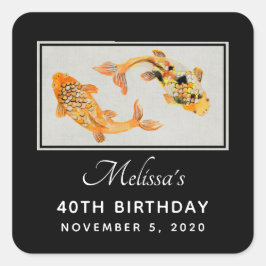 Stylish Gold Koi Fish Birthday Vierkante Sticker