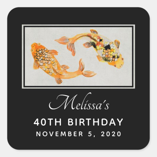 Stylish Gold Koi Fish Birthday Vierkante Sticker (Voorkant)
