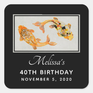 Stylish Gold Koi Fish Birthday Vierkante Sticker