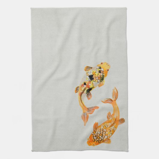 Stylish Gold Koi Fish Theedoek (Verticaal)
