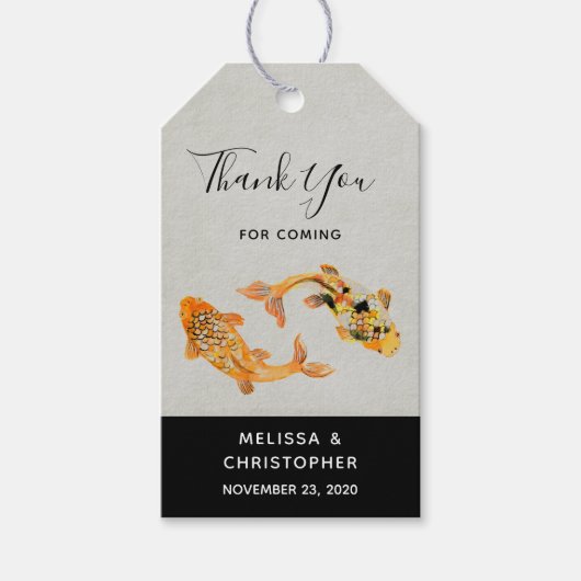Stylish Gold Koi Fish Wedding Dank je Cadeaulabel (Voorkant)