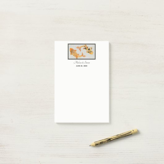 Stylish Gold Koi Fish Wedding Event Post-it® Notes (Op bureau)