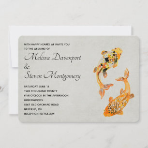 Stylish Gold Koi Fish Wedding Kaart