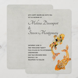 Stylish Gold Koi Fish Wedding Kaart