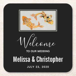 Stylish Gold Koi Fish Wedding Kartonnen Onderzetters