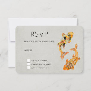 Stylish Gold Koi Fish Wedding RSVP Kaartje