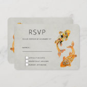 Stylish Gold Koi Fish Wedding RSVP Kaartje (Voorkant / Achterkant)