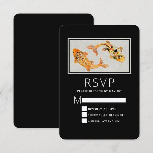 Stylish Gold Koi Fish Wedding RSVP Kaartje (Voorkant / Achterkant)