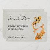Stylish Gold Koi Fish Wedding Save The Date (Voorkant / Achterkant)