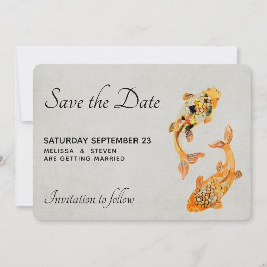 Stylish Gold Koi Fish Wedding Save The Date (Voorkant)