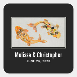 Stylish Gold Koi Fish Wedding Vierkante Sticker