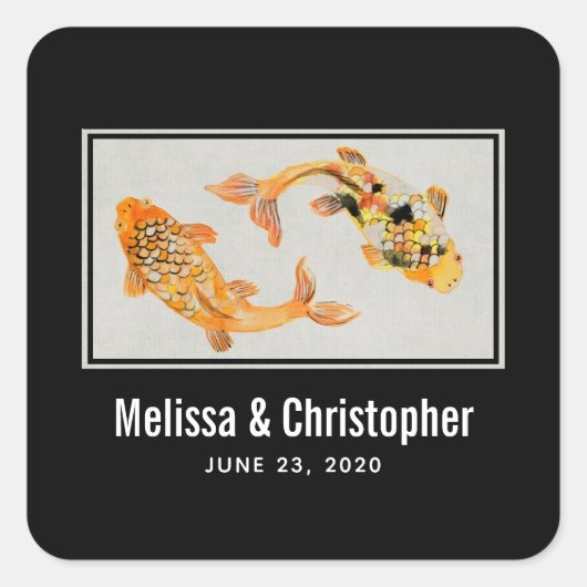 Stylish Gold Koi Fish Wedding Vierkante Sticker (Voorkant)