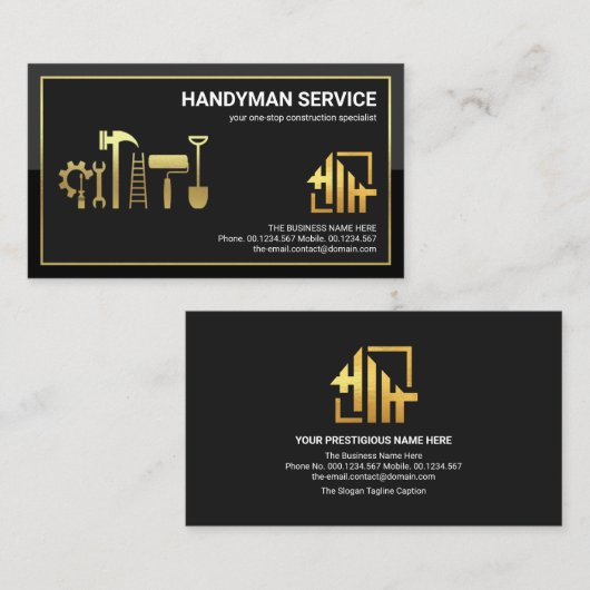 Stylish Gold Lijst Handyman Tools Home Logo Visitekaartje (Voorkant / Achterkant)
