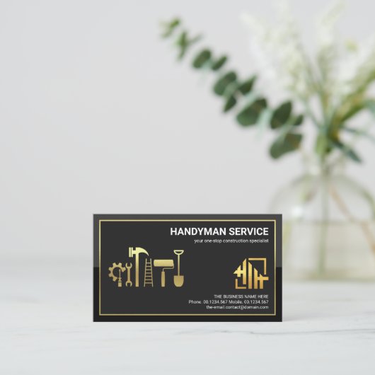Stylish Gold Lijst Handyman Tools Home Logo Visitekaartje (Staand voorkant)